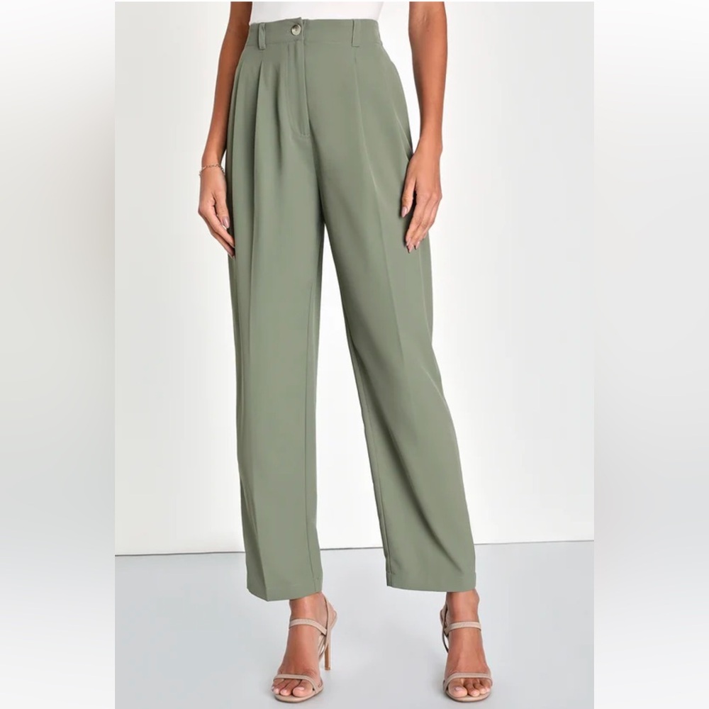 Lulus Sophisticated Company Sage Green Straight Leg Trouser Pants NWOT